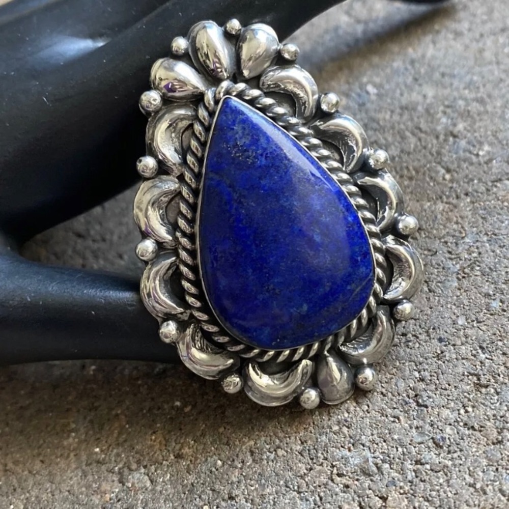Nativeamerican Sterlingsilver Lapis Adjustablering - image 8